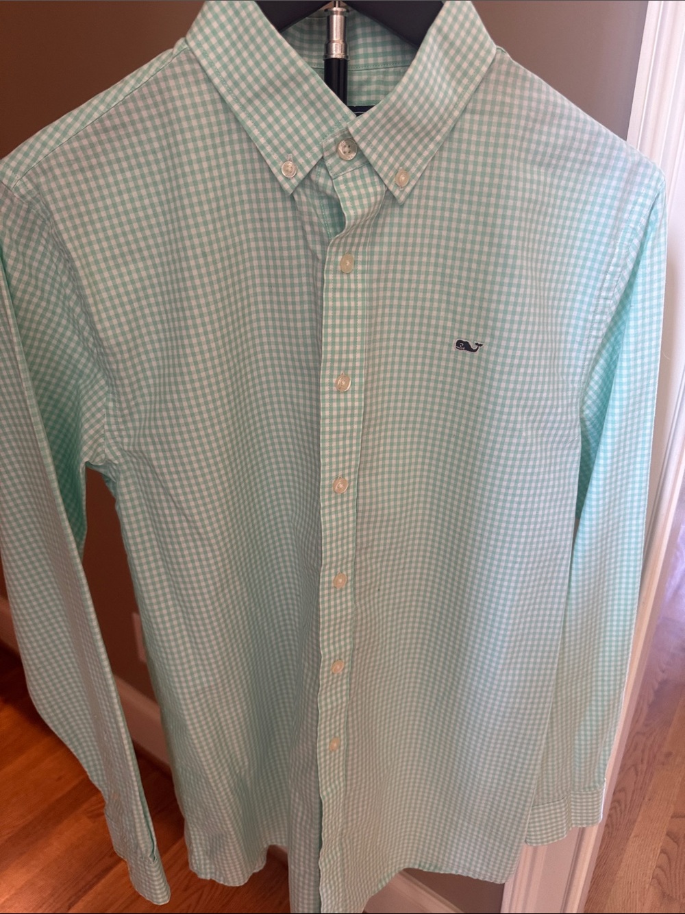 Vineyard Vines Mint Gingham Button-Down Shirt - Whale Logo